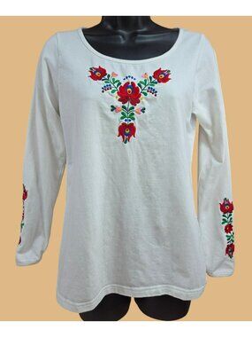 Lilifolk Womens Embroidered White Long Sleeve Blouse Large